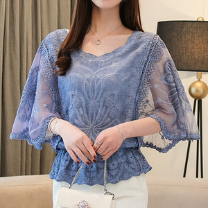 Fashion Woman Blouses 2019 Summer New Chiffon Blouse Cotton Edge Lace