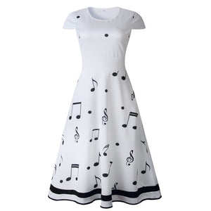 Women Summer Casual Maxi Dresses Musical Note Print Short Sleeve Casual A - Line Sukienki