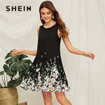 SHEIN Flower And Leaf Print Trapeze Summer Dress