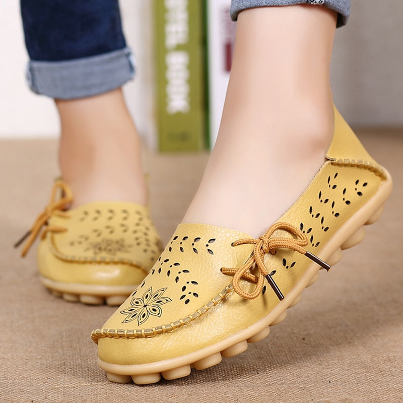 Women Soft Genuine Leather Loafers Slip On Breathable Mocassin