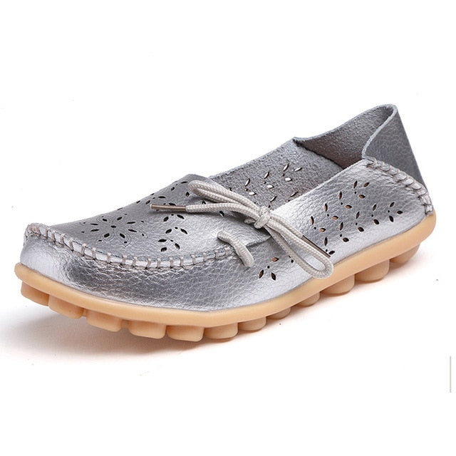 Women Soft Genuine Leather Loafers Slip On Breathable Mocassin