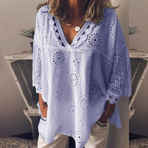 Women blouse Hollow Out Lace Patchwork Tops Plus Size 5xl Geometric Design