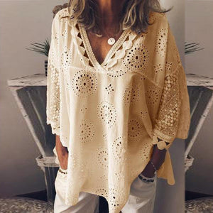 Women blouse Hollow Out Lace Patchwork Tops Plus Size 5xl Geometric Design