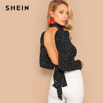 SHEIN Sexy Bow Knot Open Back Polka Dot Print Crop Blouse