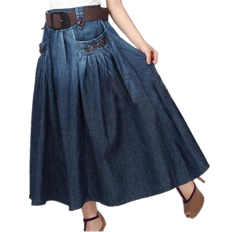 2019 Women Fashion Denim All-match Loose Casual Jeans Skirt Elastic Waist Long Skirt