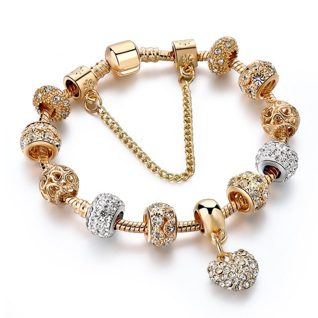 ATTRACTTO Luxury Crystal Heart Charm Bracelets & Bangles Gold Bracelets For Women