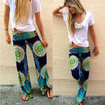 Women Floral Casual Wide Leg Long Harem Pants High Waist Beachwear