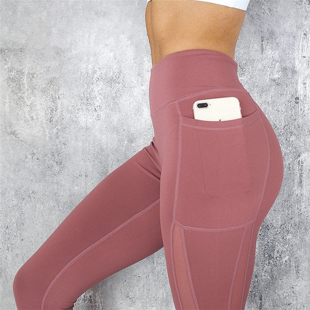 CHRLEISURE High Waist Pocket  Solid Color Workout leggings