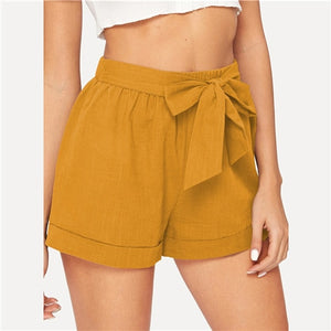 SHEIN Self Belted Elastic Waist Shorts  Army Green Solid Mid Waist  2019 Fashion