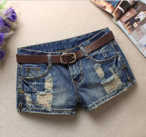 Denim Shorts For Women Sexy Mini Shorts Rivet Holes Low Waist