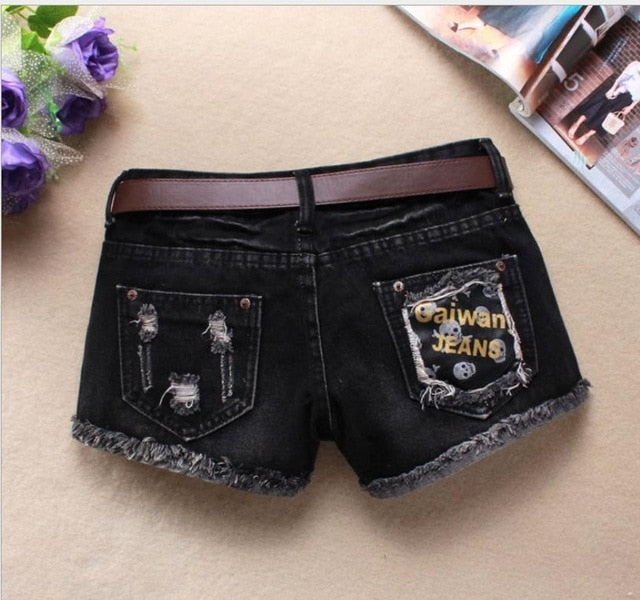 Denim Shorts For Women Sexy Mini Shorts Rivet Holes Low Waist