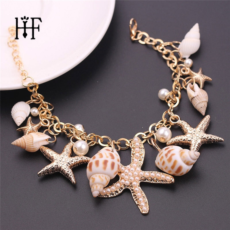 Summer Fashion Jewelry  Star Starfish Conch Shell Unlimited Charm Multi-element Bracelet