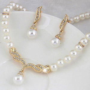 2019 Fashion Rhinestone Earrings Wedding Bridal Pearl Crystal Creative Gold Color Necklace